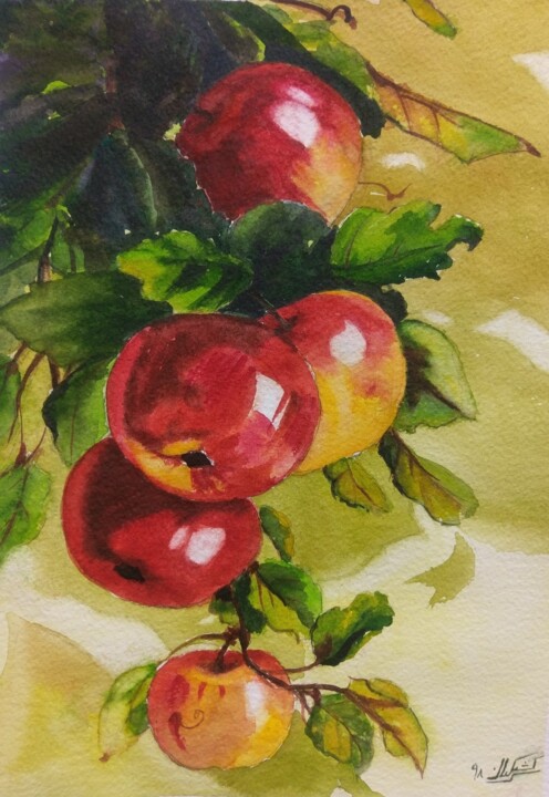 Malarstwo zatytułowany „Apple Tree” autorstwa Sosar, Oryginalna praca, Akwarela