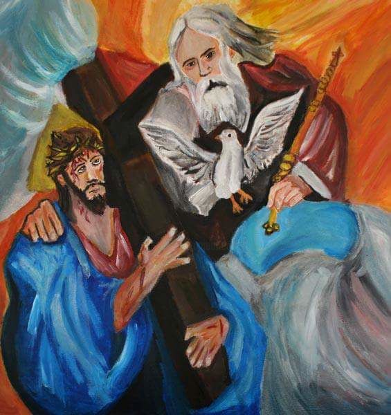 Painting titled "Most Holy Trinity" by Shekells89, Original Artwork, Acrylic