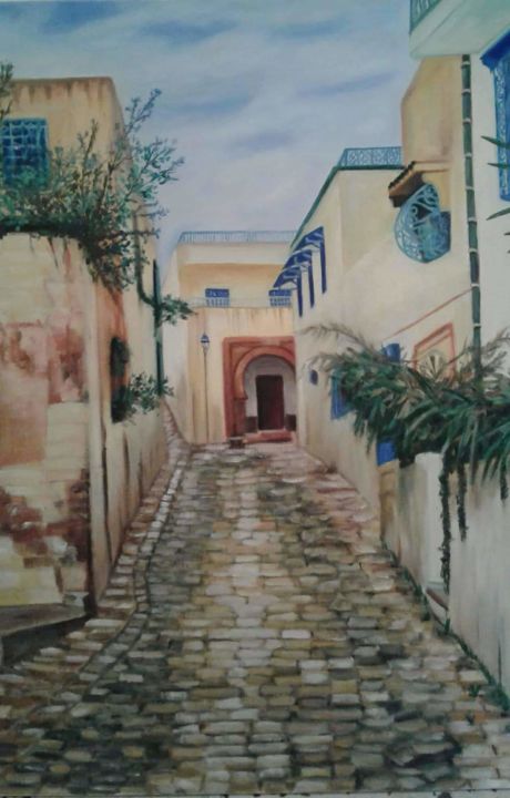 Painting titled "Medina" by Souad Zouini, Original Artwork, Oil