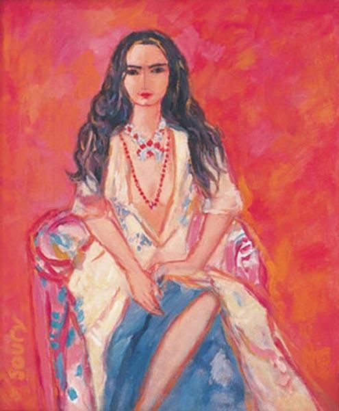 Pittura intitolato "La fille aux yeux n…" da Hassen Soufy, Opera d'arte originale, Olio