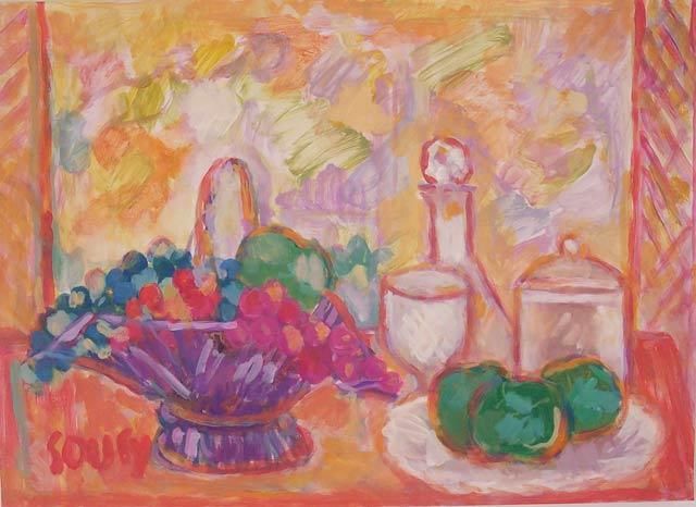 Peinture intitulée "Corbeille-de-fruits" par Hassen Soufy, Œuvre d'art originale