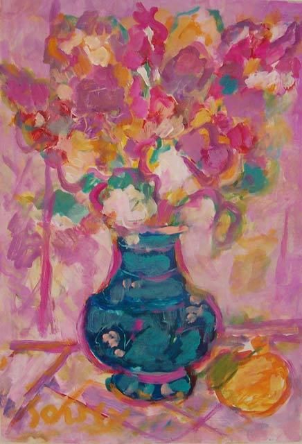 Peinture intitulée "Fleurs-d-automne" par Hassen Soufy, Œuvre d'art originale, Huile