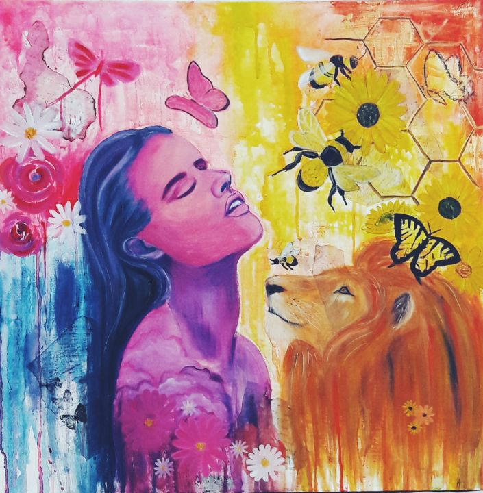 Peinture intitulée "Panthera leo" par Souha Antit, Œuvre d'art originale, Acrylique