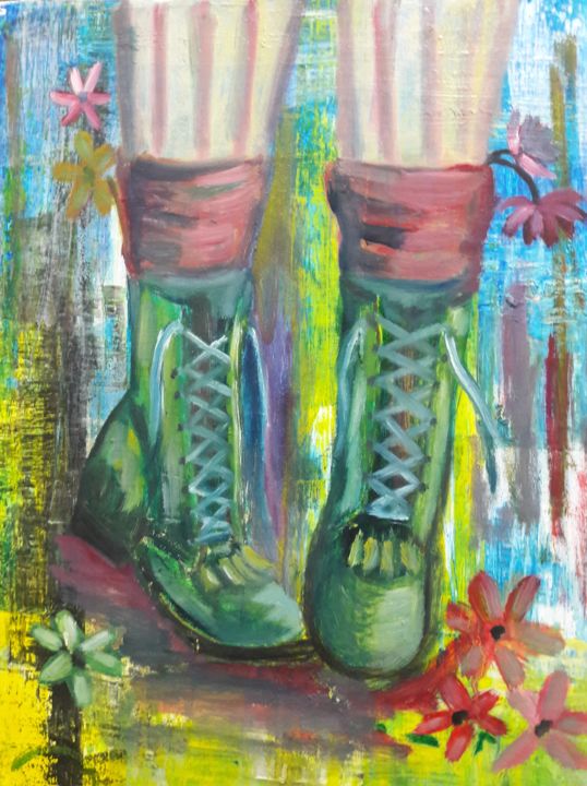 Peinture intitulée "Shoes" par Souha Antit, Œuvre d'art originale, Acrylique