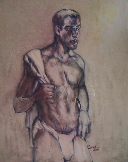 Painting titled "Male Nude 1" by Soul, Original Artwork, Oil