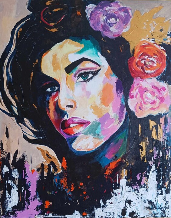 Malarstwo zatytułowany „Amy” autorstwa Souli, Oryginalna praca, Akryl Zamontowany na Drewniana rama noszy