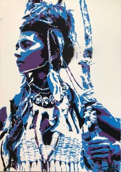 Malerei mit dem Titel "AmazonWarriorWoman" von Dom, Original-Kunstwerk, Schablone