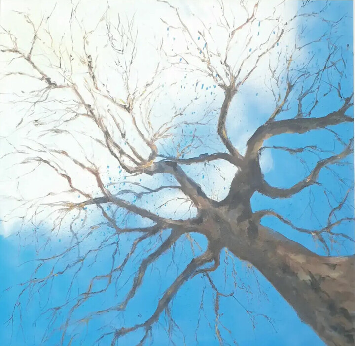 Pintura intitulada "L'arbre et le ciel" por Bernard Soupre, Obras de arte originais, Acrílico