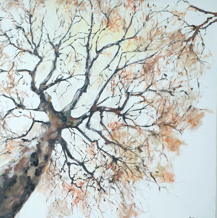 Peinture intitulée "Arbres et ciel" par Bernard Soupre, Œuvre d'art originale, Acrylique