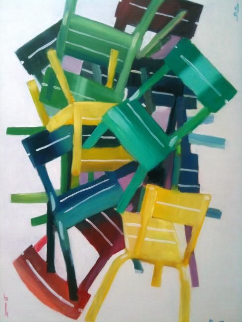 Peinture intitulée "Mémoire de chaises" par Bernard Soupre, Œuvre d'art originale, Huile