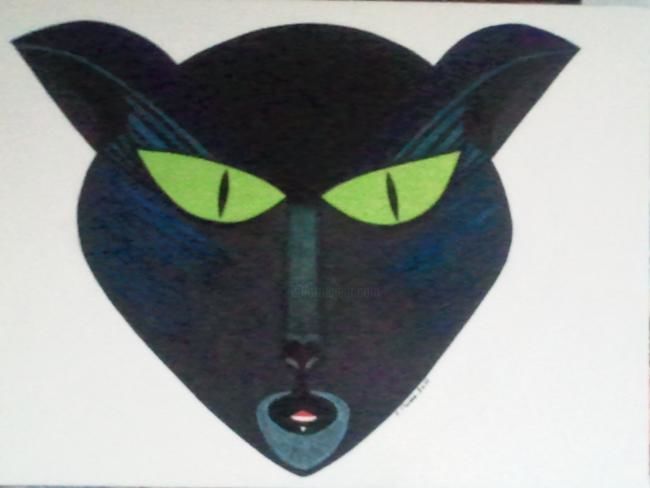 Painting titled "le chat" by Frederique Masse, Original Artwork