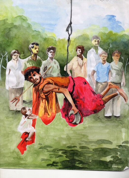 Peinture intitulée "The Hanging Man" par Sourish Nath ______________, Œuvre d'art originale, Aquarelle