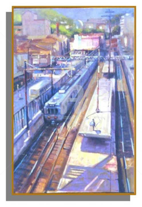 Pintura intitulada "Estação de trem  -" por Sousa Rodrigues, Obras de arte originais, Óleo