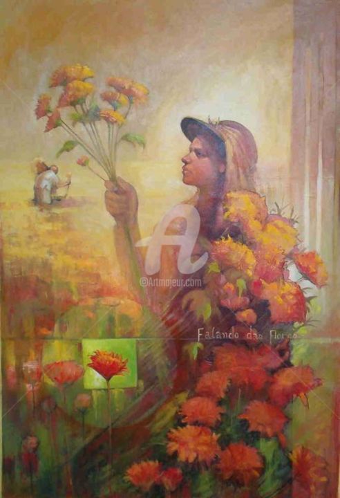 Pintura intitulada "Colhedor de Flores" por Sousa Rodrigues, Obras de arte originais