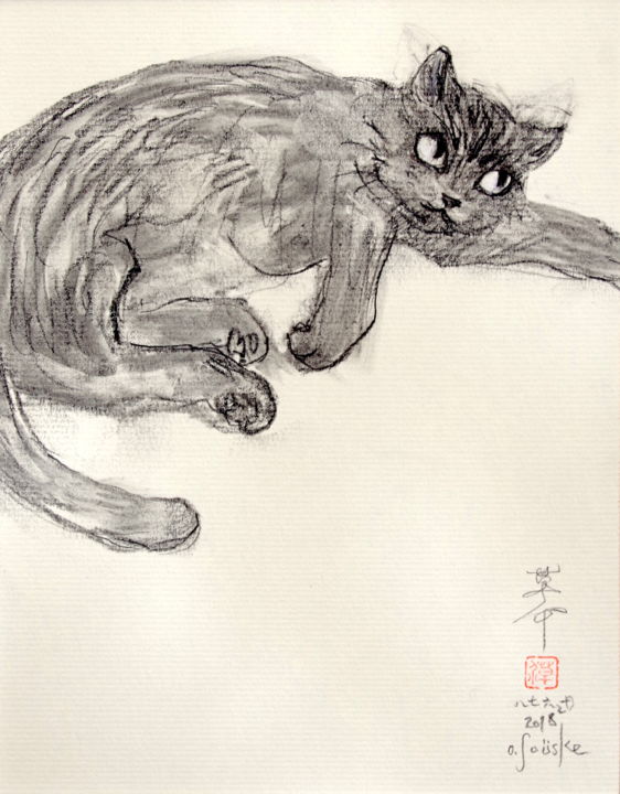 「neco ( chat ) 26780…」というタイトルの描画 Souskeによって, オリジナルのアートワーク, 木炭