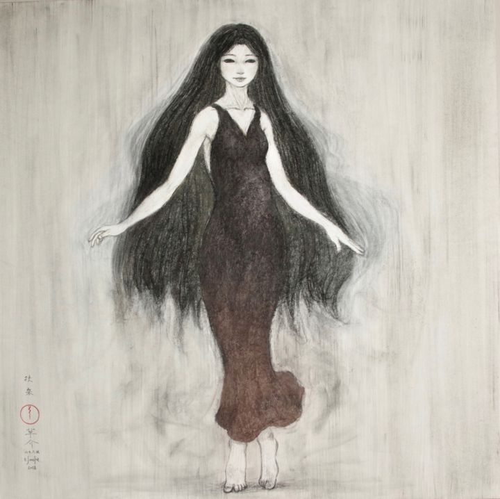 Disegno intitolato "Bijin-Ga (Belles fe…" da Souske, Opera d'arte originale, Carbone