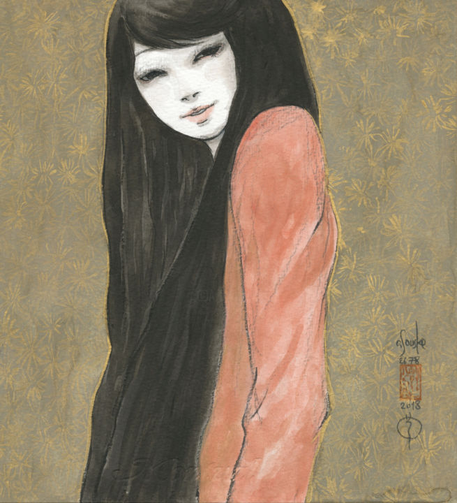 Schilderij getiteld "Otome ( fille ) ~22…" door Souske, Origineel Kunstwerk, Aquarel