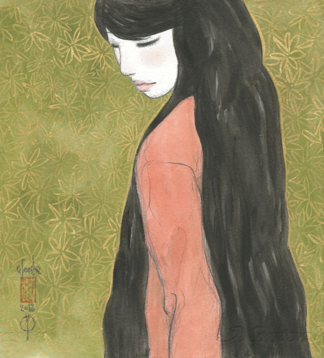 Painting titled "Otome ( fille ) ~22…" by Souske, Original Artwork, Watercolor