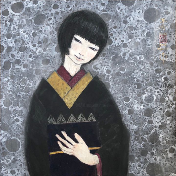 Painting titled "murasaki-no ver.3" by Souske, Original Artwork, Pigments Mounted on Wood Panel