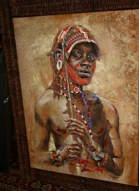 Картина под названием "Massai Warrior" - Shaun Wantenaar, Подлинное произведение искусства, Масло