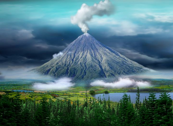 Digitale Kunst getiteld "Mountain in a lost…" door Radiy Bohem, Origineel Kunstwerk, 2D Digital Work