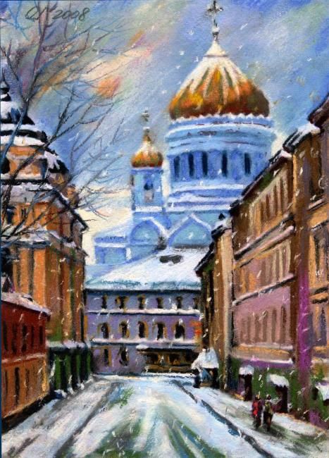 Painting titled "Москва. Зимние зари…" by Sliozkina Olga, Original Artwork, Oil