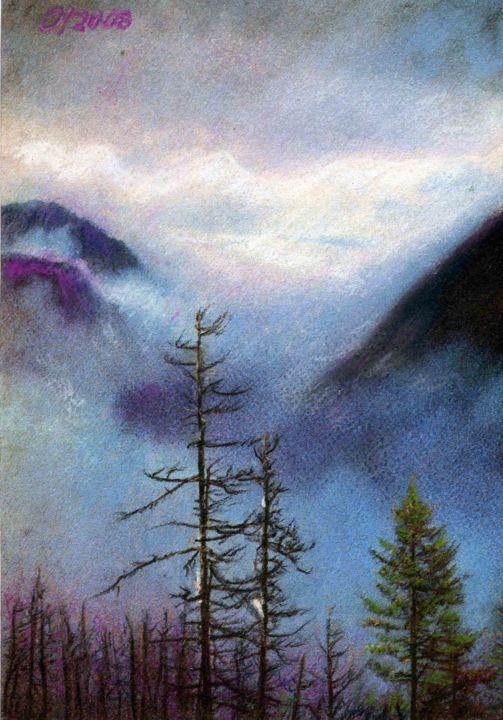 Painting titled "Туман" by Sliozkina Olga, Original Artwork, Oil