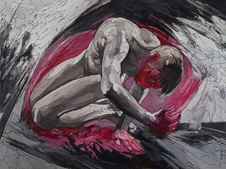 Картина под названием "Fear of falling int…" - Sergey Sovkov, Подлинное произведение искусства, Масло Установлен на Деревянн…