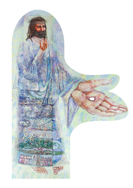 Malerei mit dem Titel "Христос" von Ekaterina Ilina (Katarina Lav), Original-Kunstwerk, Aquarell Auf Karton montiert
