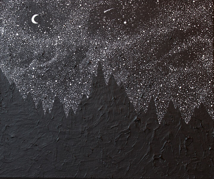 Pittura intitolato "Starry night and mo…" da Space Oleandr, Opera d'arte originale, Acrilico Montato su Telaio per barella i…