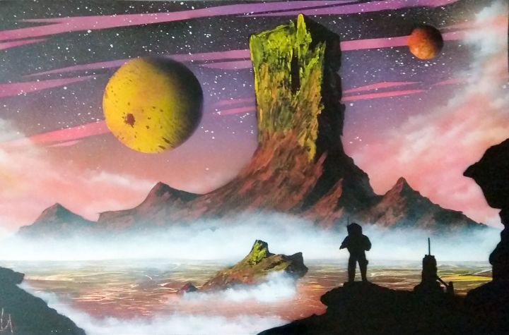 Peinture intitulée "Fire planet" par Anton Masalev, Œuvre d'art originale, Acrylique