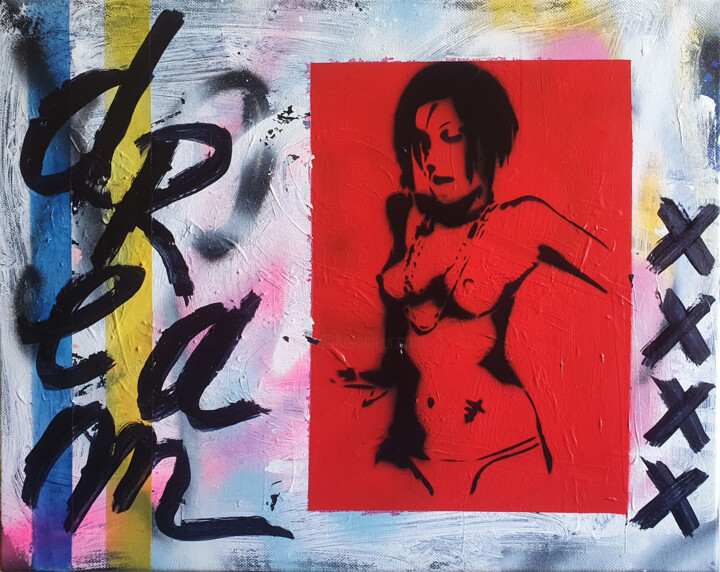 Painting titled "SPACO Dream  girl ,…" by Spaco, Original Artwork, Spray paint Mounted on Wood Stretcher frame