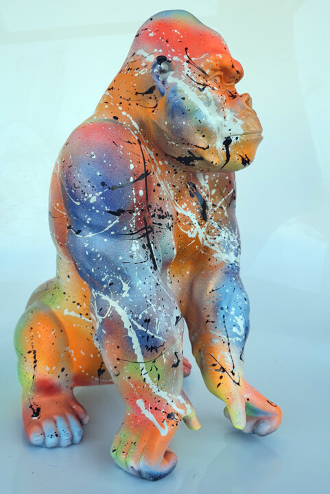 Sculpture intitulée "SPACO gorille color…" par Spaco, Œuvre d'art originale, Résine