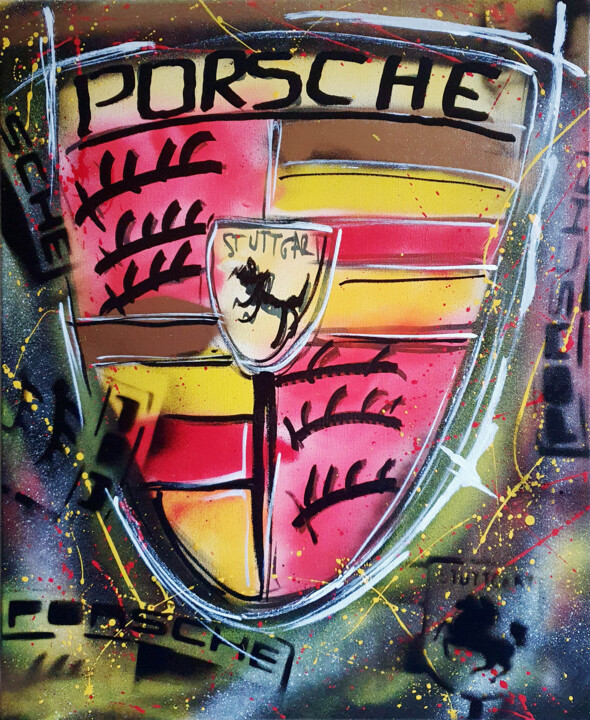 Painting titled "Spaco Porsche speed…" by Spaco, Original Artwork, Spray paint Mounted on Wood Stretcher frame