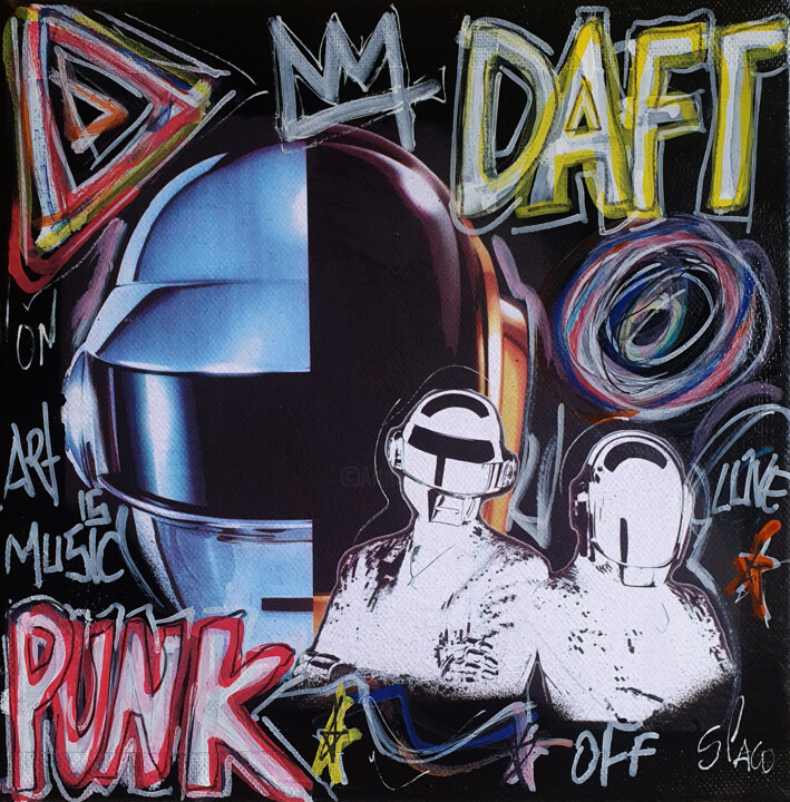 Painting titled "Spaco Daft Punk , 2…" by Spaco, Original Artwork, Acrylic Mounted on Wood Stretcher frame