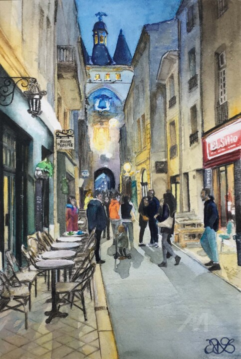 Peinture intitulée "Fin de Journée, rue…" par Nat Bross, Œuvre d'art originale, Aquarelle