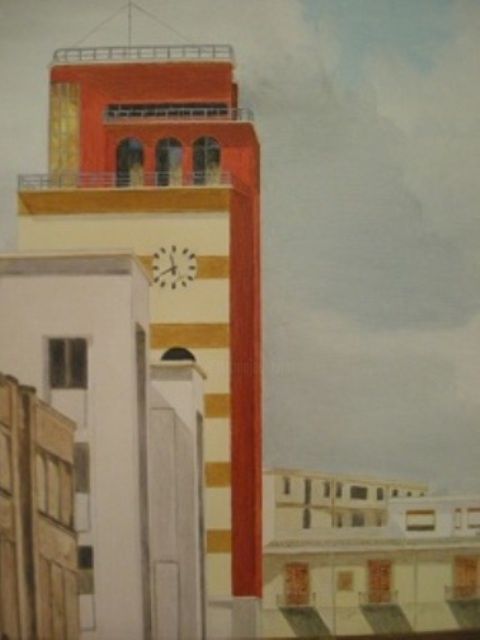 Painting titled "La torre dei pompie…" by Eugenia Spanò, Original Artwork