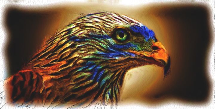Digital Arts titled "Blue Scarred Eagle-…" by Joshua Bindseil, Original Artwork, Digital Painting