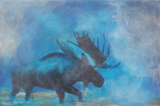 Peinture intitulée "Moose in fog" par Andrew Speers, Œuvre d'art originale