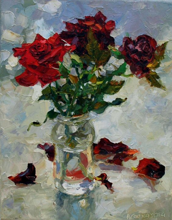 Schilderij getiteld "Roses Courage and L…" door Anatoly, Origineel Kunstwerk, Olie