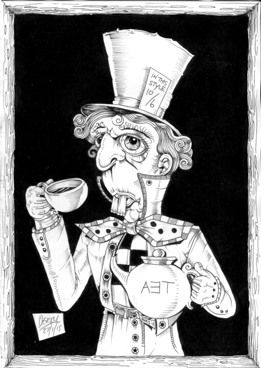 Drawing titled "THE MAD HATTER" by Spencer Derry, Original Artwork, Ink