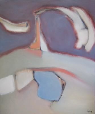 Painting titled "Double Sagging Moon" by Scott Spencer, Original Art, Oil Mounted on Stretcher frame