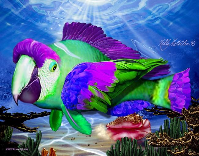 Цифровое искусство под названием "Parot Fish" - Spirit Dance, Подлинное произведение искусства