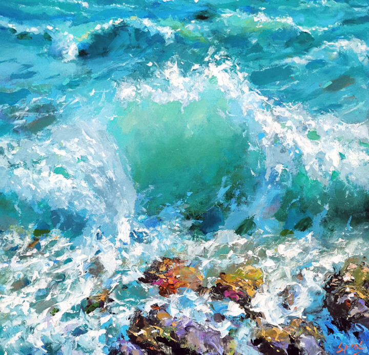 Malerei mit dem Titel "Caribbean wave 2" von Spiros, Original-Kunstwerk, Acryl