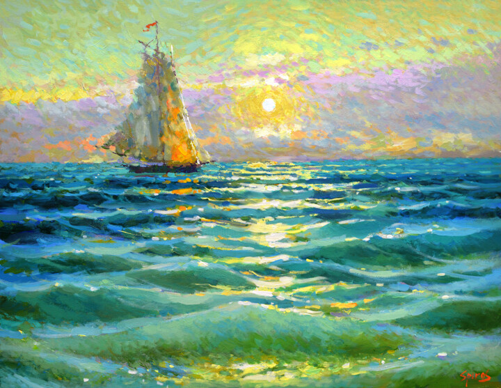 Painting titled "Romantic Sunset 2" by Spiros, Original Artwork, Acrylic