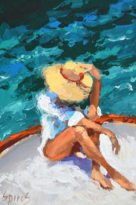 Malerei mit dem Titel "On the boat" von Spiros, Original-Kunstwerk, Acryl