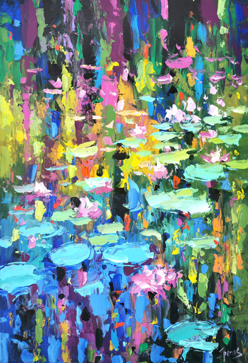 Malerei mit dem Titel "Midday water lilies…" von Spiros, Original-Kunstwerk, Acryl