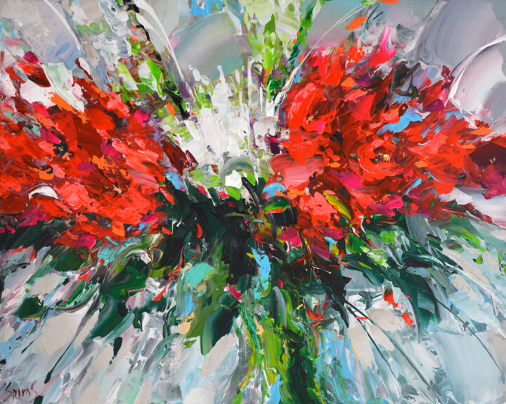 Peinture intitulée "Abstract Flowers #1" par Spiros, Œuvre d'art originale, Acrylique