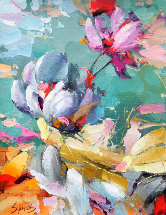 Ζωγραφική με τίτλο "Abstract flowers 4" από Spiros, Αυθεντικά έργα τέχνης, Ακρυλικό