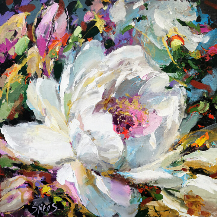 Картина под названием "Abstract flowers 12" - Spiros, Подлинное произведение искусства, Акрил